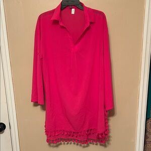 Vince Vibrant Pink Tunic with Tassel Detail